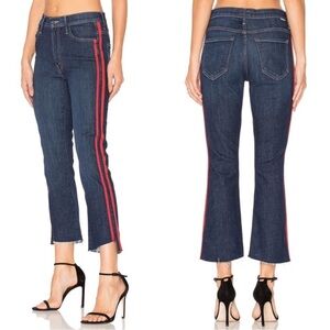 MOTHER Denim Insider Crop Step Fray Flare Speed Racer Red Side Stripe Jeans 24
